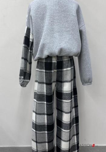 Tuta sportiva in Cotone maniche lunghe girocollo Fantasia tartan con elastico - ph 5
