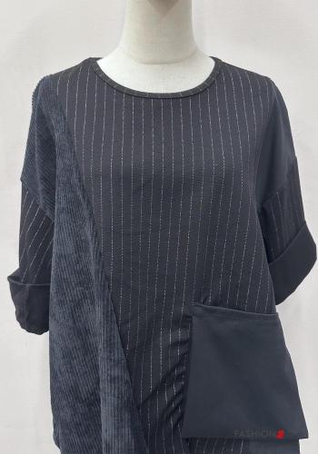 Blusa girocollo oversize maniche lunghe Fantasia righe con tasche - ph 2