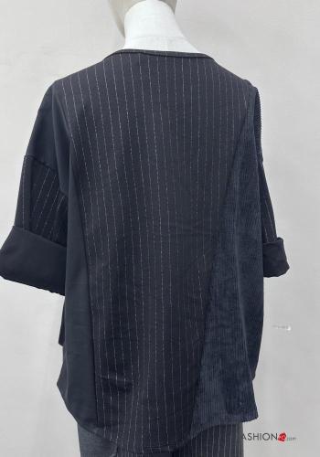 Blusa girocollo oversize maniche lunghe Fantasia righe con tasche - ph 5