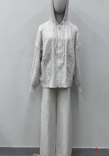 Embroidered long sleeve Co-ord with zip with elastic with hood - ph 2