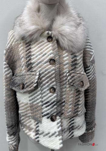 Giacca in Lana maniche lunghe Fantasia tartan con bottoni con tasche - ph 2