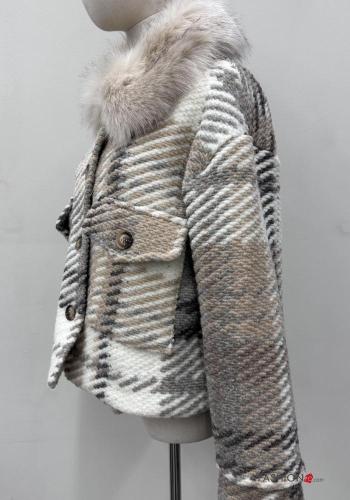 Giacca in Lana maniche lunghe Fantasia tartan con bottoni con tasche - ph 4