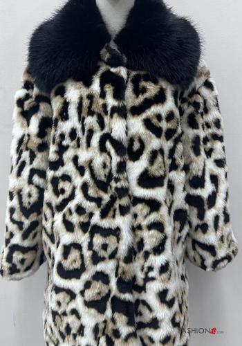 Cappotto in Misto Lana maniche lunghe con colletto Fantasia animalier con bottoni - ph 2