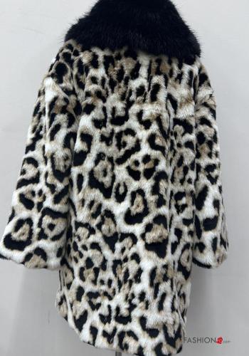 Cappotto in Misto Lana maniche lunghe con colletto Fantasia animalier con bottoni - ph 3
