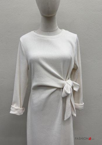 Abito maniche lunghe costine girocollo con nodo - ph 2
