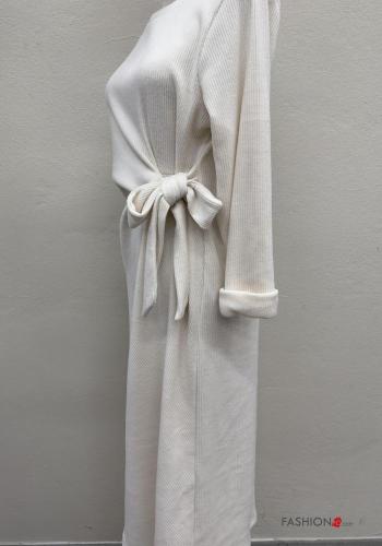 Abito maniche lunghe costine girocollo con nodo - ph 3