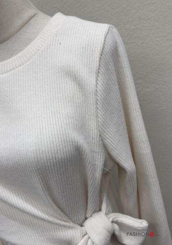Abito maniche lunghe costine girocollo con nodo - ph 4