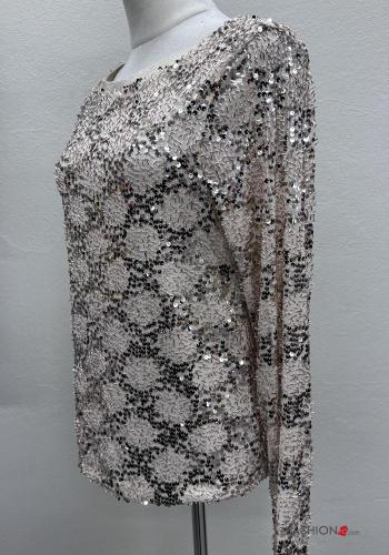 Blouse manches longues col rond à paillettes - ph 3