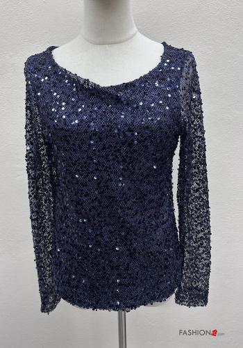 tulle crew neck Blouse with sequins - ph 2