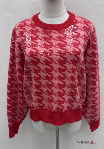 Maglione maniche lunghe girocollo Fantasia pied de poule con paillettes - ph 2