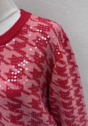 Maglione maniche lunghe girocollo Fantasia pied de poule con paillettes - ph 3