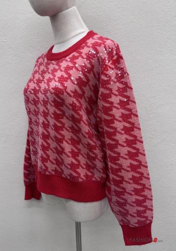 Maglione maniche lunghe girocollo Fantasia pied de poule con paillettes - ph 4