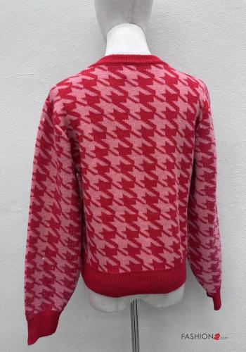 Maglione maniche lunghe girocollo Fantasia pied de poule con paillettes - ph 5