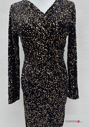 Abito maniche lunghe lungo con paillettes scollo a V - ph 2