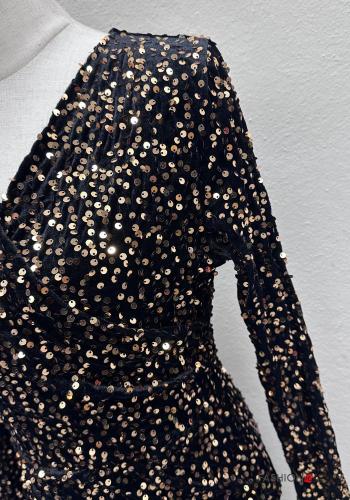 Abito maniche lunghe lungo con paillettes scollo a V - ph 3