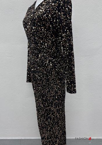Abito maniche lunghe lungo con paillettes scollo a V - ph 4