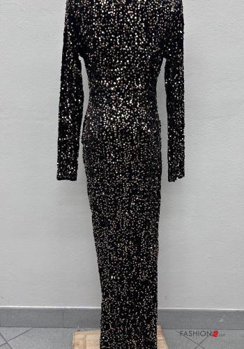 Abito maniche lunghe lungo con paillettes scollo a V - ph 5