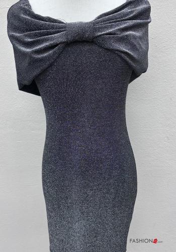 Abito corto lurex maniche corte con fiocco con scollo a barca - ph 2