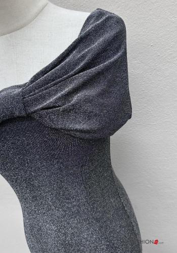 Abito corto lurex maniche corte con fiocco con scollo a barca - ph 3