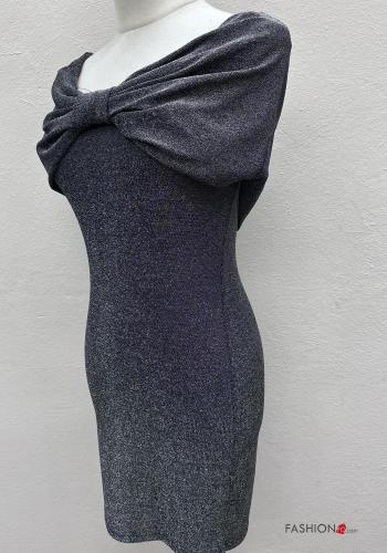 Abito corto lurex maniche corte con fiocco con scollo a barca - ph 4