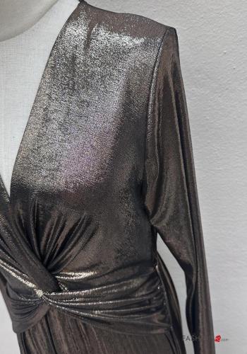 long sleeve metallic Dress with v-neck with knot - ph 2