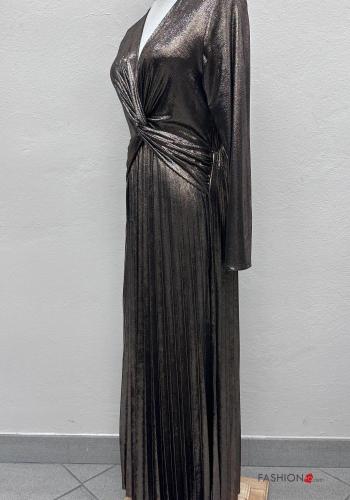 long sleeve metallic Dress with v-neck with knot - ph 3