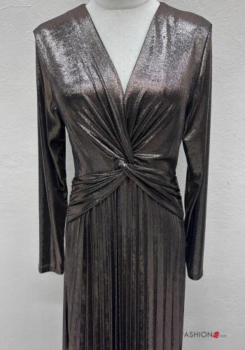 long sleeve metallic Dress with v-neck with knot - ph 4