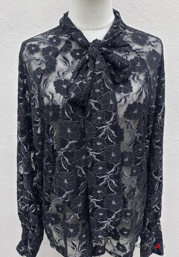 Floral lace trim long sleeve Shirt with bow - ph 2