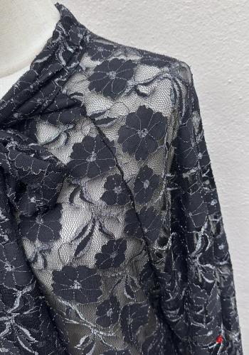 Floral lace trim long sleeve Shirt with bow - ph 4