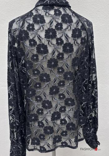 Floral lace trim long sleeve Shirt with bow - ph 5