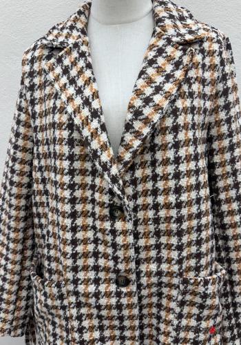 Cappotto Fantasia pied de poule con tasche con bottoni con frange - ph 2