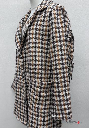 Cappotto Fantasia pied de poule con tasche con bottoni con frange - ph 4