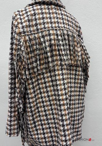Cappotto Fantasia pied de poule con tasche con bottoni con frange - ph 5