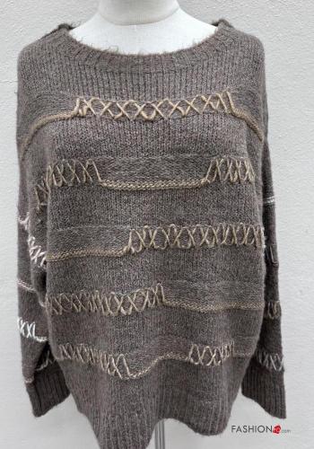 Maglione in Misto Lana girocollo oversize maniche lunghe Fantasia ricamata - ph 2