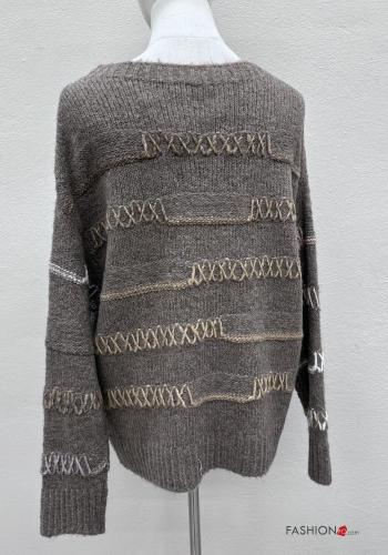 Maglione in Misto Lana girocollo oversize maniche lunghe Fantasia ricamata - ph 4