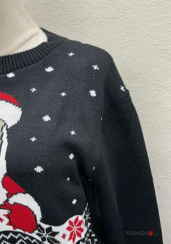 Maglione in Misto Lana maniche lunghe girocollo Fantasia natalizia - ph 3