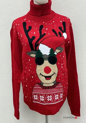 Maglione in Misto Lana maniche lunghe Fantasia natalizia a collo alto - ph 2