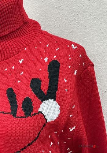 Maglione in Misto Lana maniche lunghe Fantasia natalizia a collo alto - ph 3