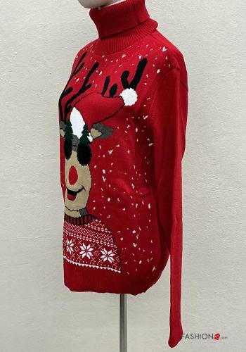 Maglione in Misto Lana maniche lunghe Fantasia natalizia a collo alto - ph 4