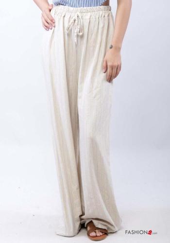 Pantalone in Lino Fantasia righe con tasche con elastico - ph 5