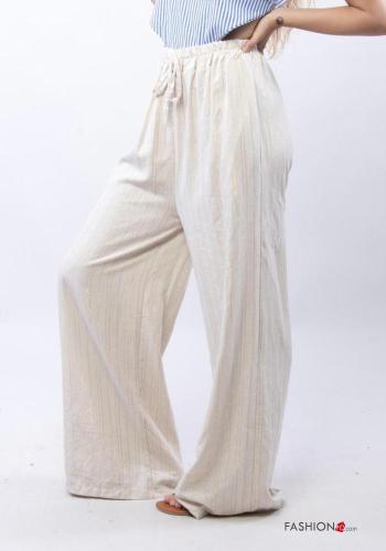 Pantalone in Lino Fantasia righe con tasche con elastico - ph 1