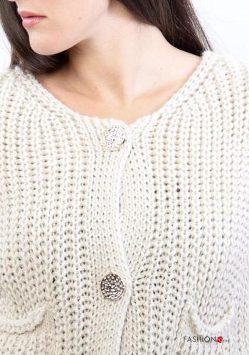 Embroidered sleeveless crew neck knitted Cardigan with buttons with pockets - ph 2