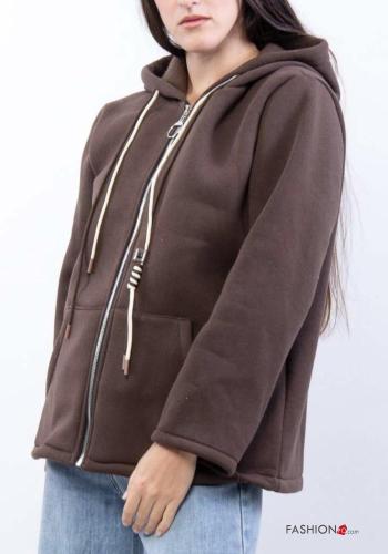 Felpa in Cotone maniche lunghe con zip con tasche con cappuccio - ph 3
