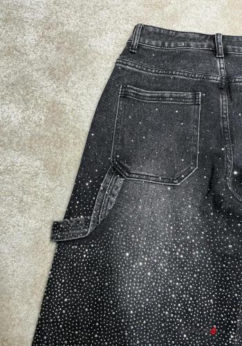 Vaqueros de Algodón tela vaquera wide leg con botones con cremallera con brillantes con bolsillos - ph 6