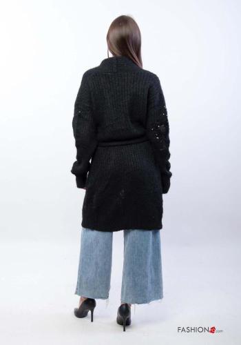 Cardigan in Misto Lana maniche lunghe con paillettes con cintura in stoffa - ph 2