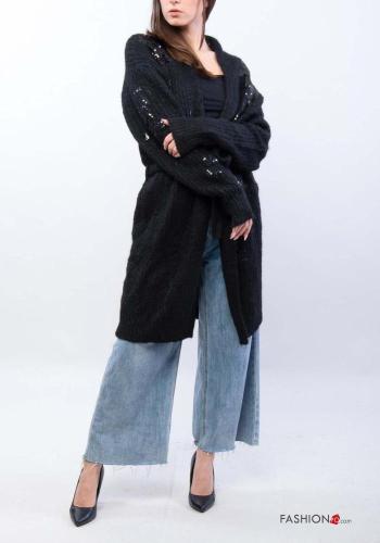 Cardigan in Misto Lana maniche lunghe con paillettes con cintura in stoffa - ph 3