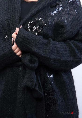 Cardigan in Misto Lana maniche lunghe con paillettes con cintura in stoffa - ph 4