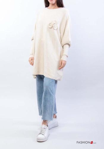 long sleeve crew neck puff sleeve long Sweater - ph 2