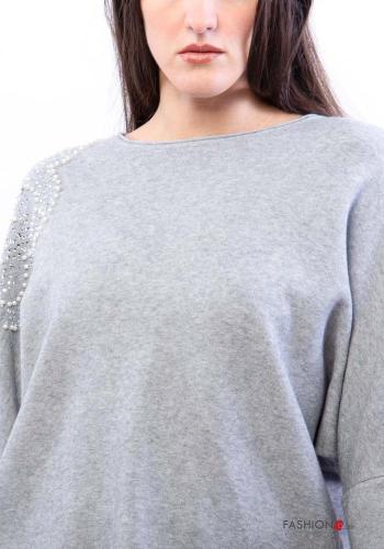crew neck Sweater with pearls 3/4 sleeve with rhinestones - ph 2