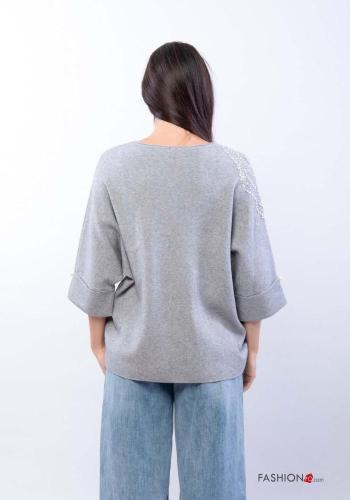 crew neck Sweater with pearls 3/4 sleeve with rhinestones - ph 3